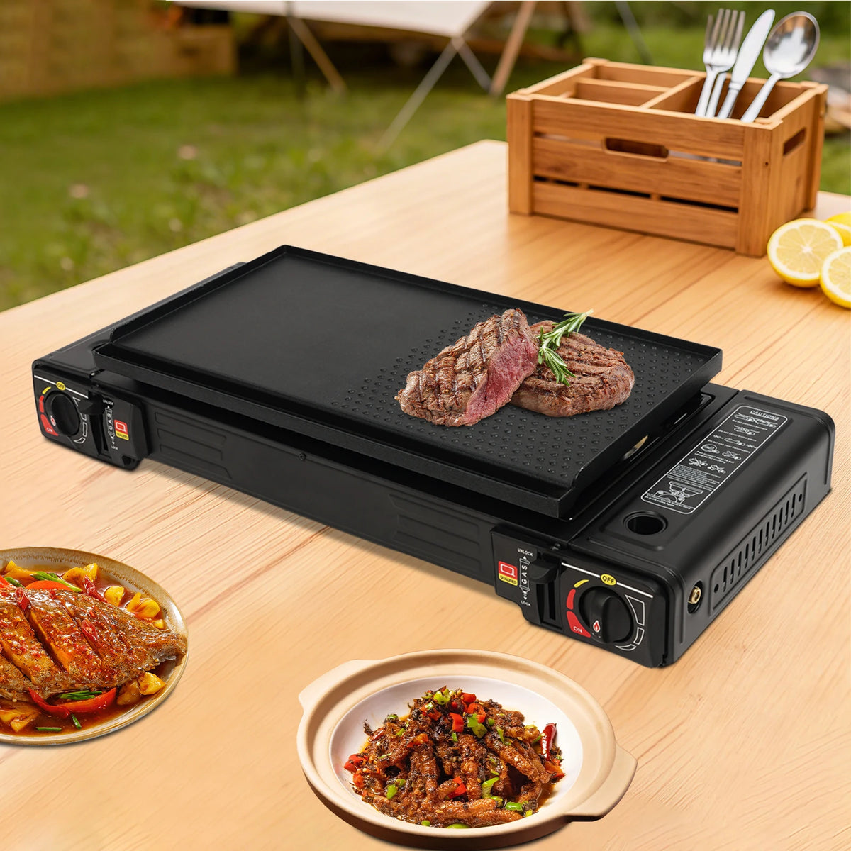 Portable Two Burner Camping Stove With Auto Ignition Travel Case