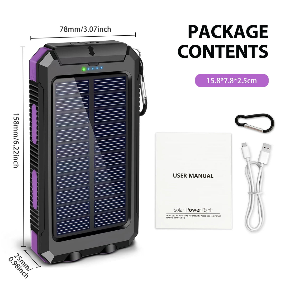 Portable Solar Power Bank With Led Flashlight Dual Usb Ports