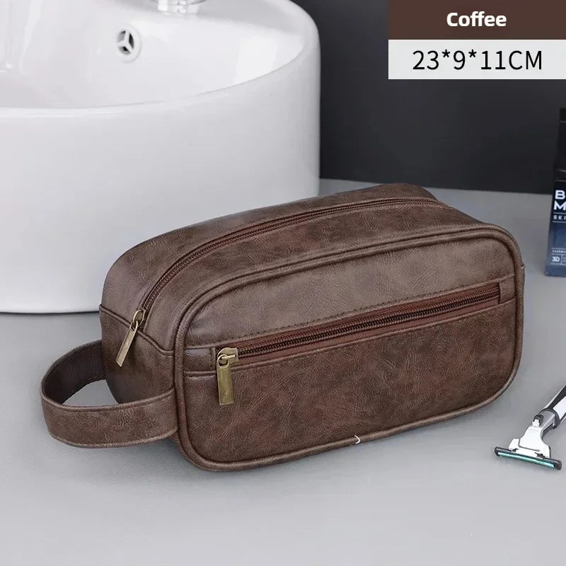 Durable Pu Leather Travel Toiletry Bag With Multiple Compartments