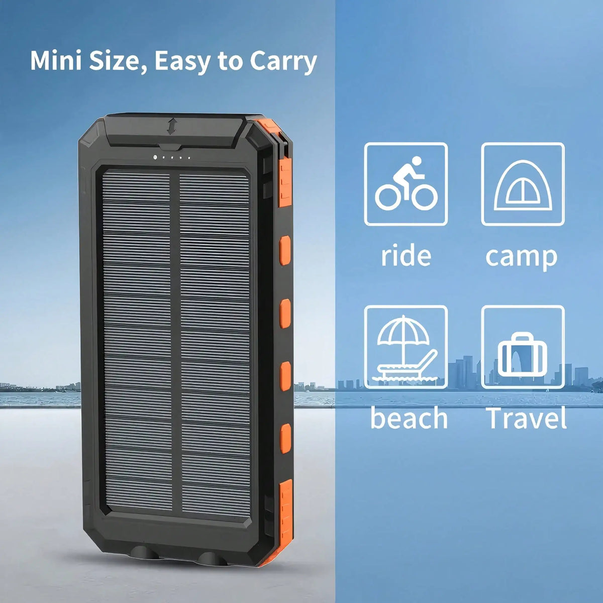 Portable 10000mAh Solar Power Bank With USB Type C Charging