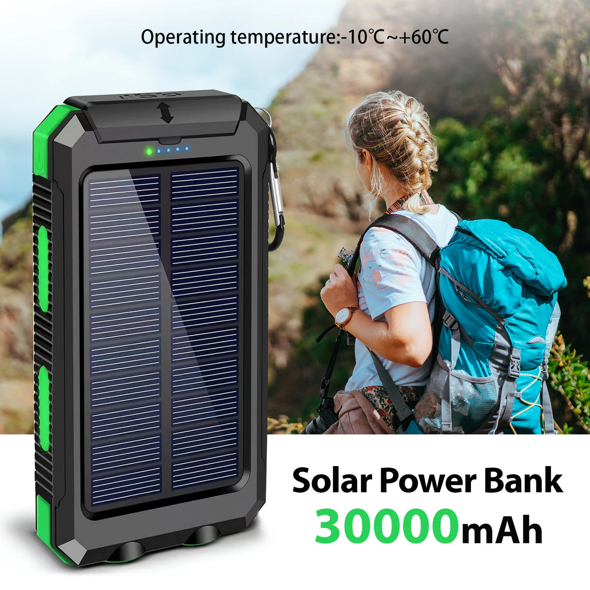Portable Solar Power Bank With Led Flashlight Dual Usb Ports