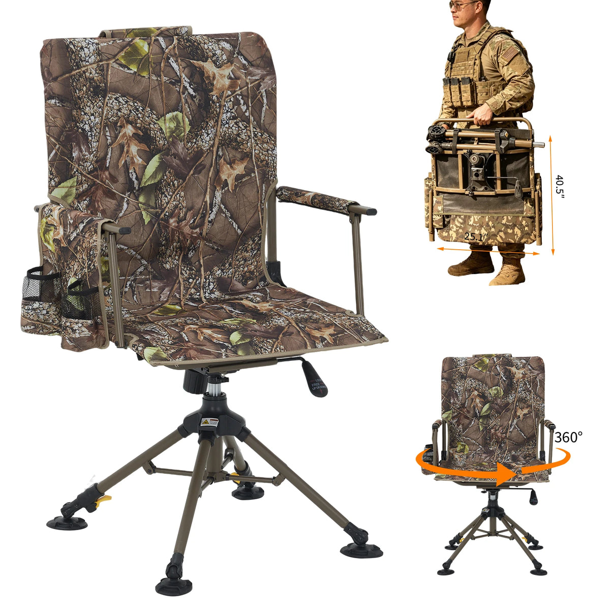 HOSSLLY 360 Degree Swivel Camping Chair with Mesh Backrest