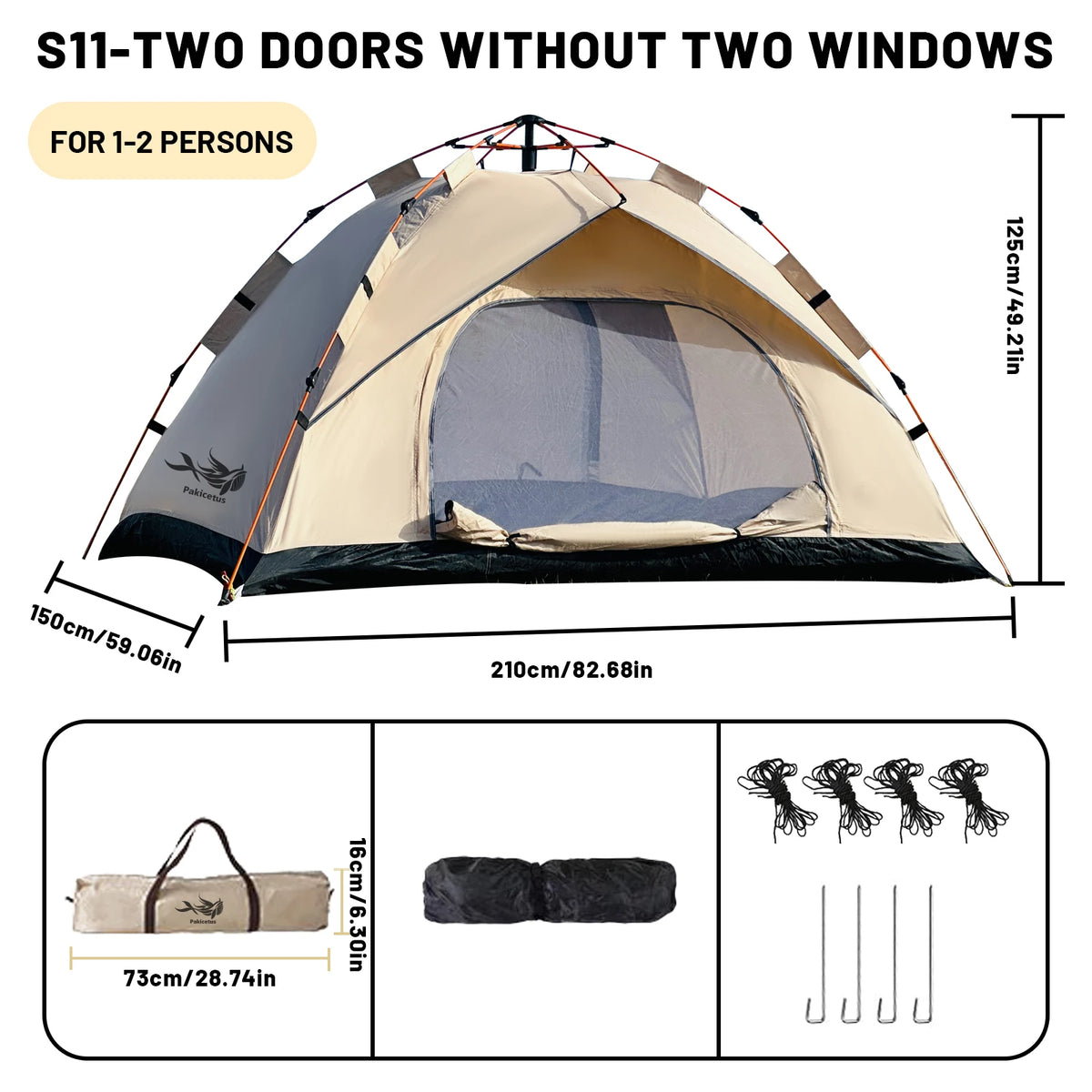 Pakicetus Automatic Pop Up Camping Tent Quick Setup Lightweight Shelter
