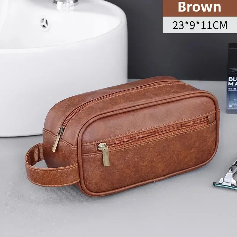 Durable Pu Leather Travel Toiletry Bag With Multiple Compartments