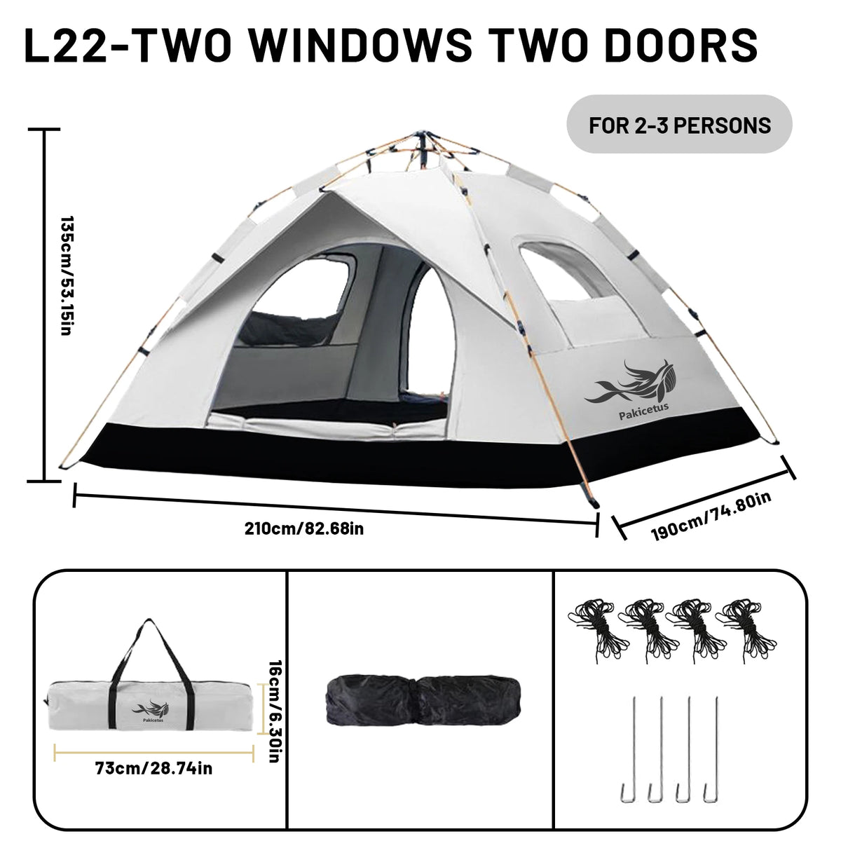 Pakicetus Automatic Pop Up Camping Tent Quick Setup Lightweight Shelter