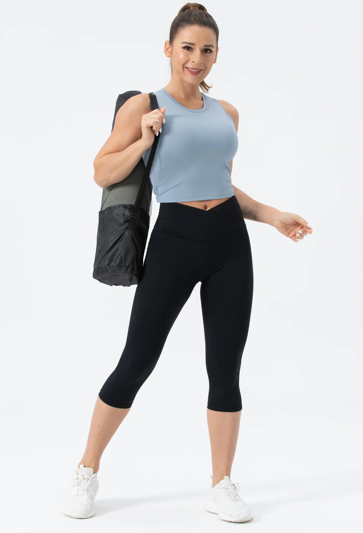 THE GYM PEOPLE Women's V Cross Waist Yoga Capris Leggings