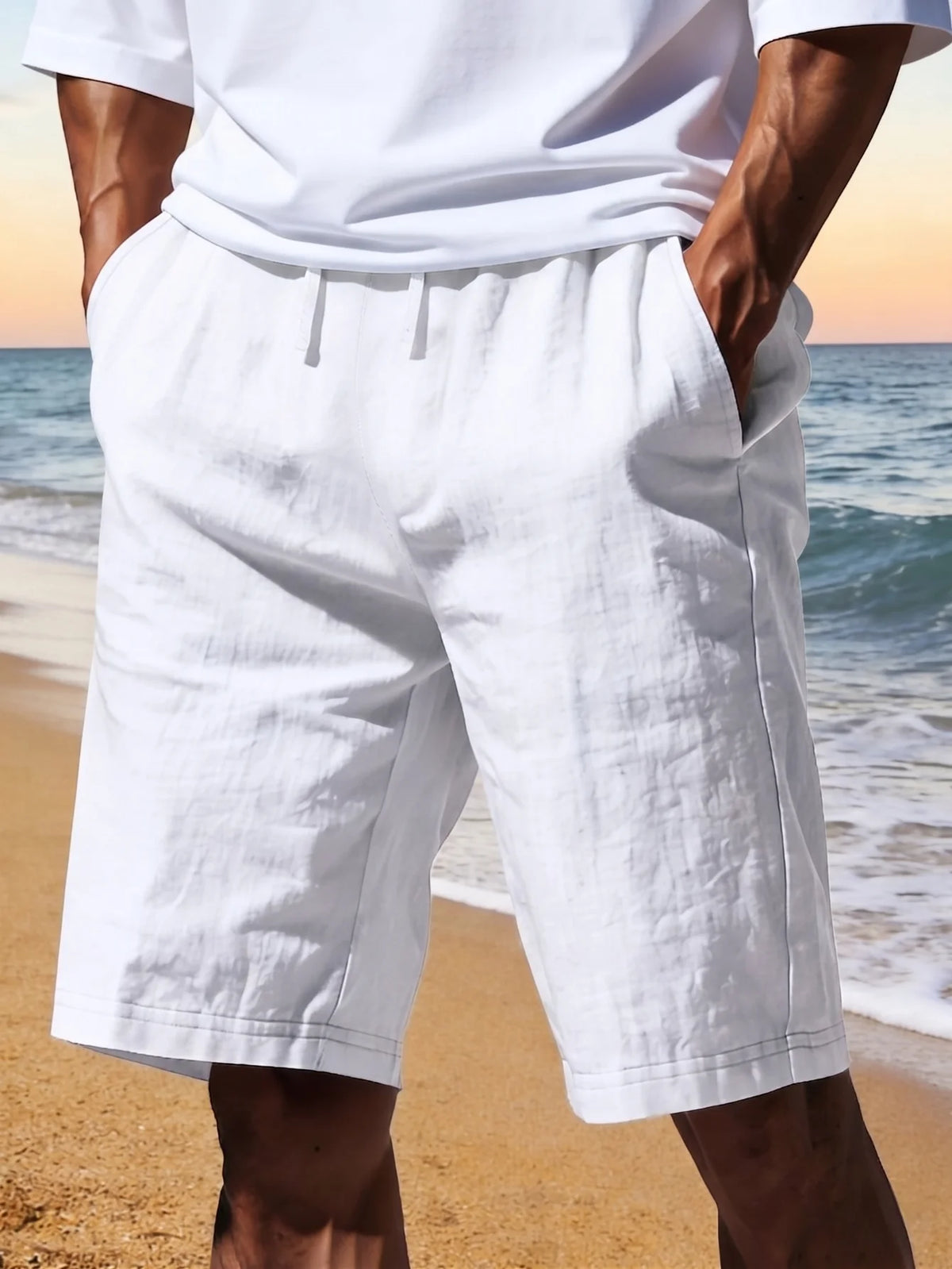 Men's Quick Dry Linen Swim Trunks With Side Pockets
