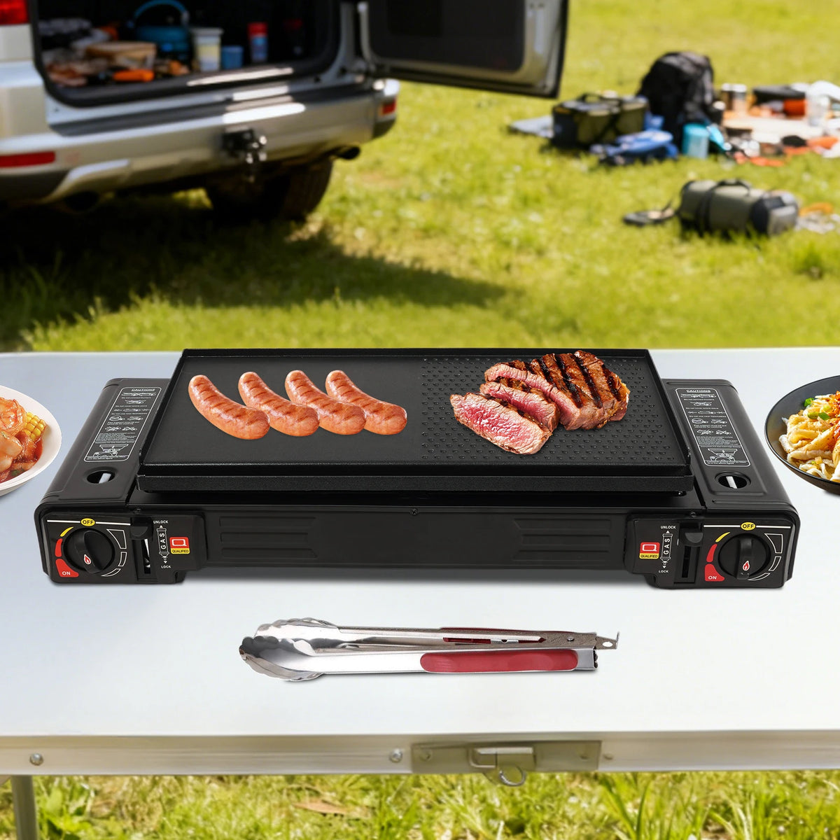 Portable Two Burner Camping Stove With Auto Ignition Travel Case