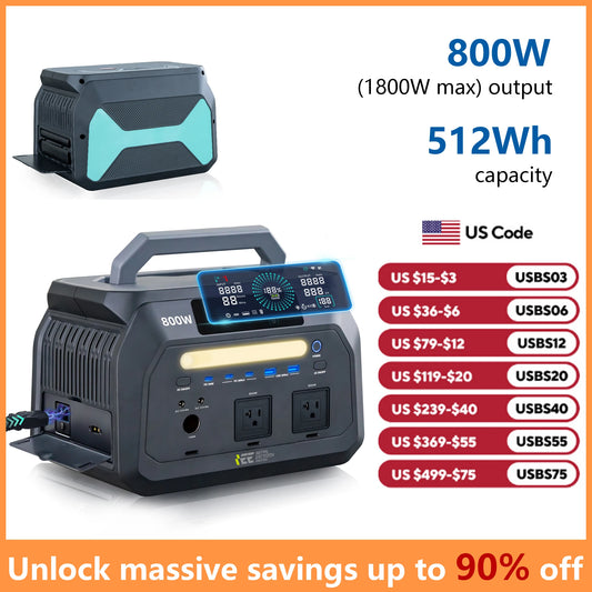 IEE 800W Portable Power Station Featuring 512Wh Reliable Backup Power