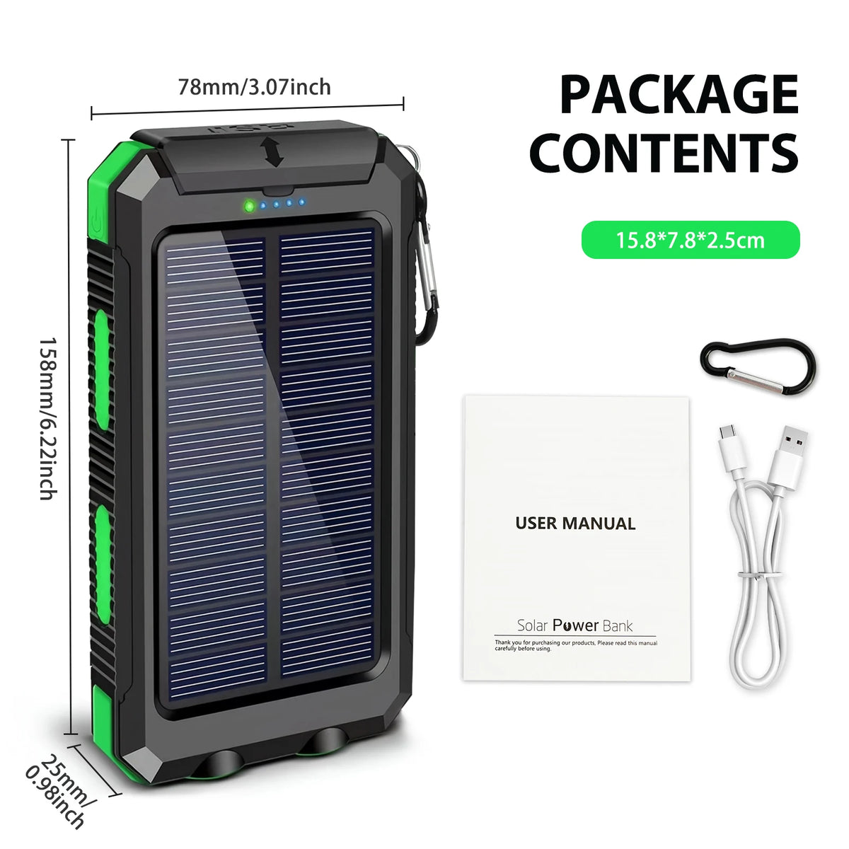 Portable Solar Power Bank With Led Flashlight Dual Usb Ports
