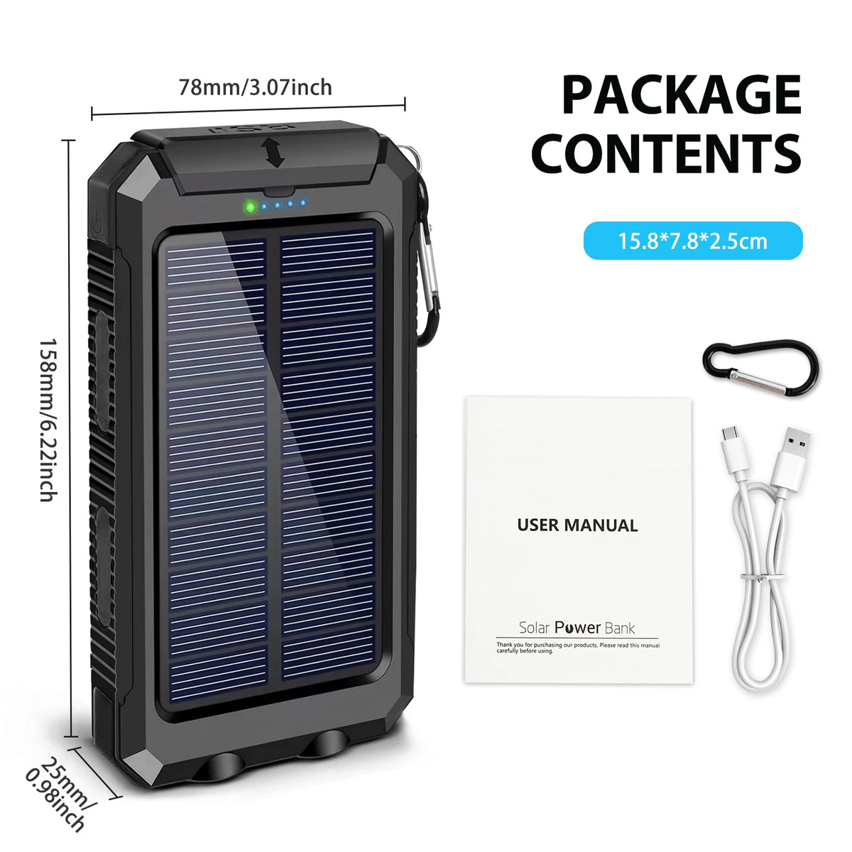 Portable Solar Power Bank With Led Flashlight Dual Usb Ports