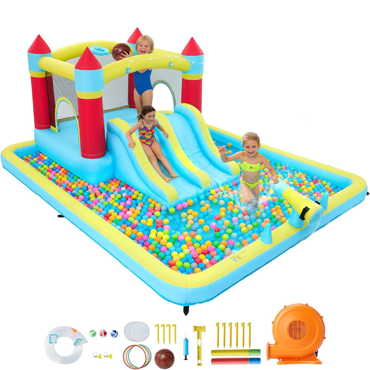HiMISS Inflatable Bounce House With Slide And Splash Pool Playset