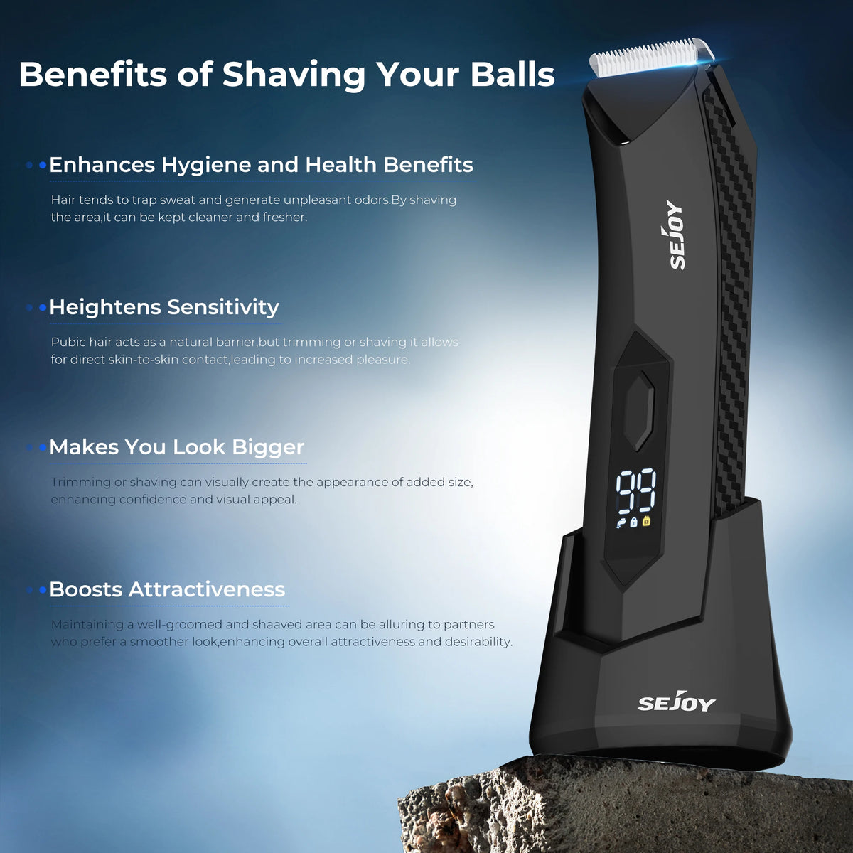 Sejoy Wet Dry Washable Electric Body Hair Trimmer Replaceable Blades
