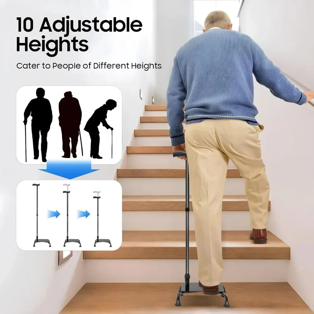 Aluminum Four Leg Stair Climbing Mobility Cane With Adjustable Support
