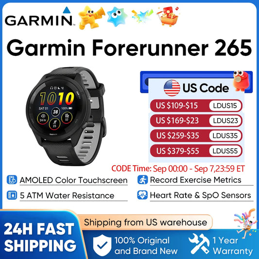 Garmin Forerunner 265 GPS Smartwatch Amoled Screen Heart Rate Sensor
