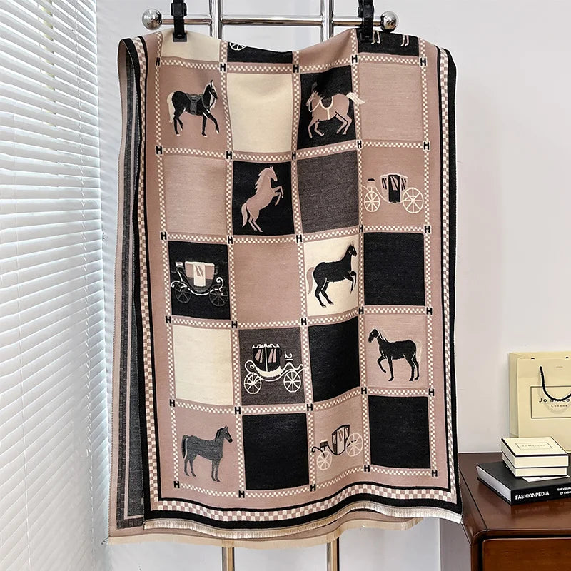 Irojeff Soft Women Horse Print Winter Scarf Shawl Wraps
