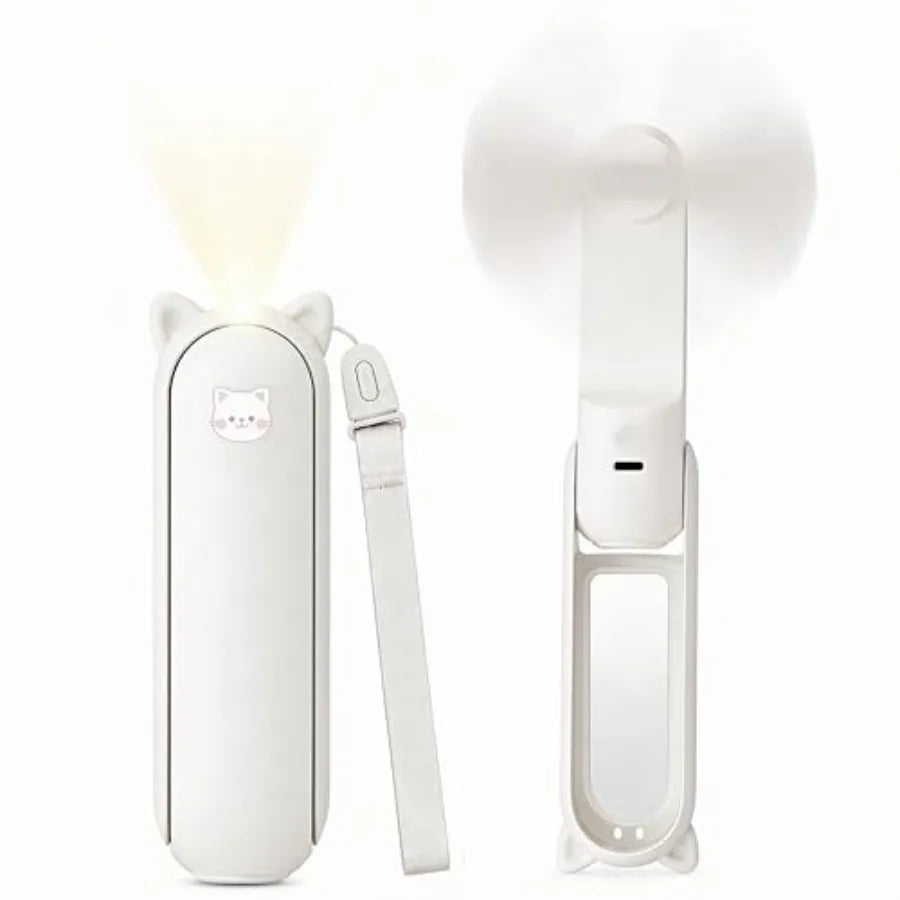 Handheld Fan With Mirror And Flashlight USB Rechargeable Portable