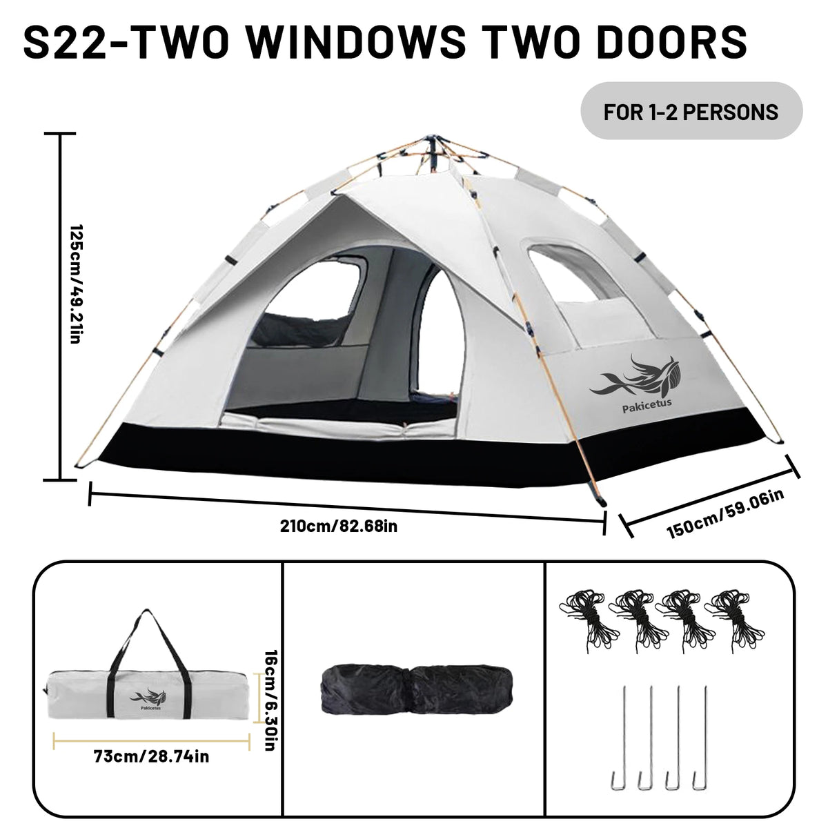 Pakicetus Automatic Pop Up Camping Tent Quick Setup Lightweight Shelter