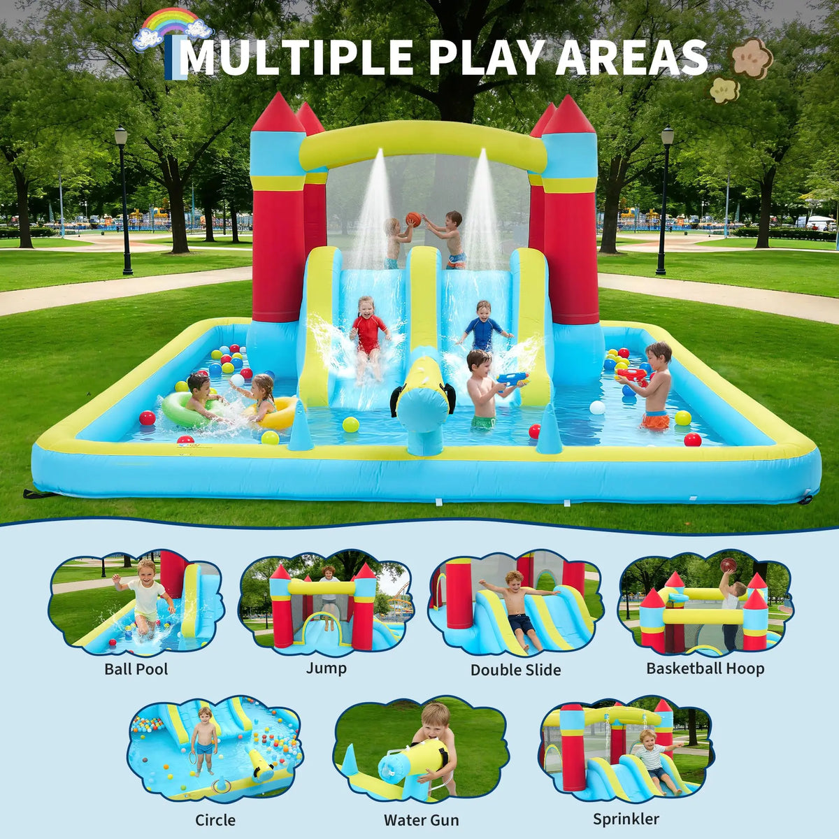 HiMISS Inflatable Bounce House With Slide And Splash Pool Playset
