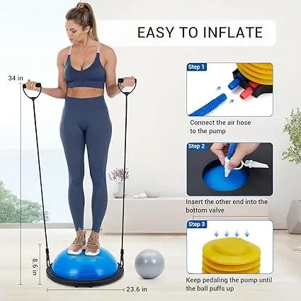 Half Balance Ball Trainer With Resistance Bands For Yoga Fitness