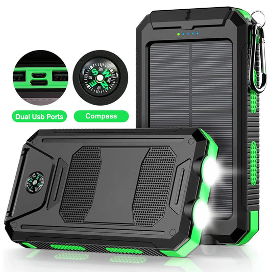 Portable Solar Power Bank With Led Flashlight Dual Usb Ports