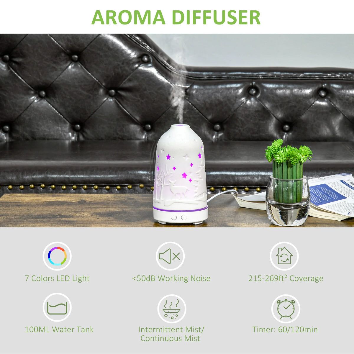Ultrasonic Aromatherapy Diffuser With Timer And Multicolor Lighting