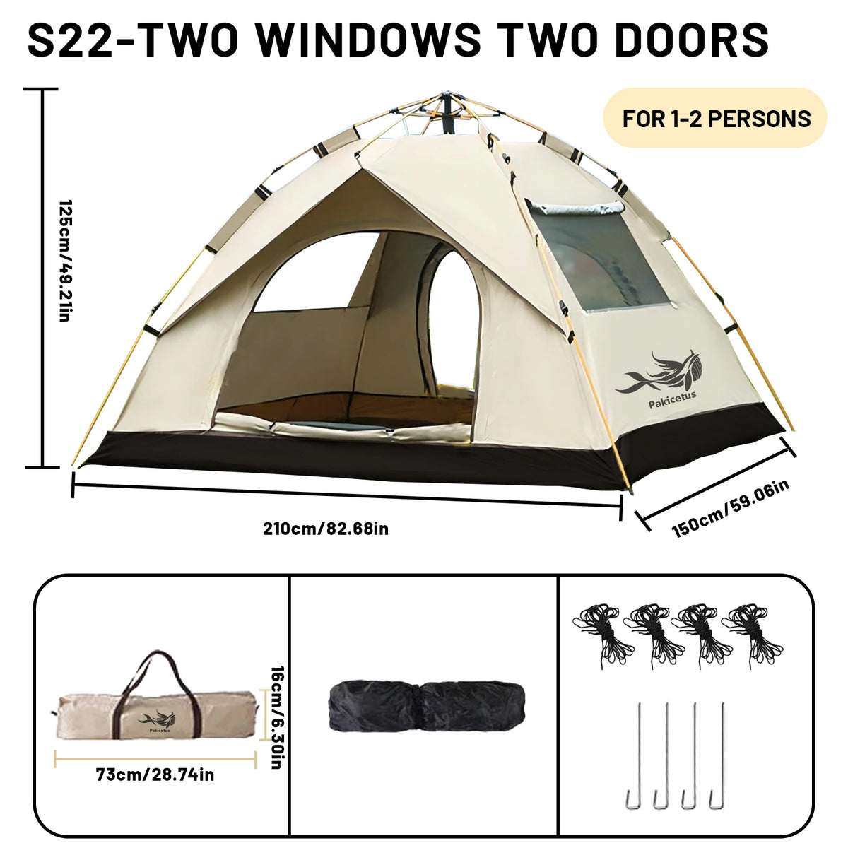 Pakicetus Automatic Pop Up Camping Tent Quick Setup Lightweight Shelter