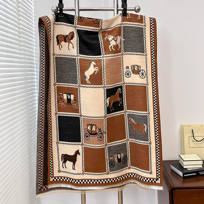Irojeff Soft Women Horse Print Winter Scarf Shawl Wraps