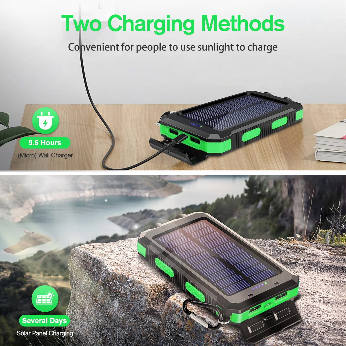 Portable Solar Power Bank With Led Flashlight Dual Usb Ports