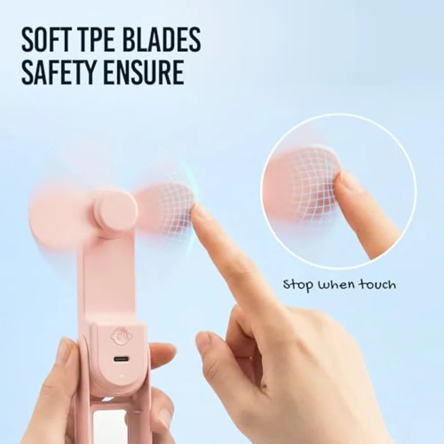 Handheld Fan With Mirror And Flashlight USB Rechargeable Portable