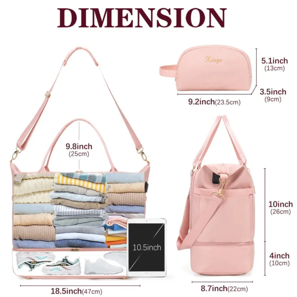 Kabaqoo Women Travel Duffle Bag With USB And Shoe Compartment