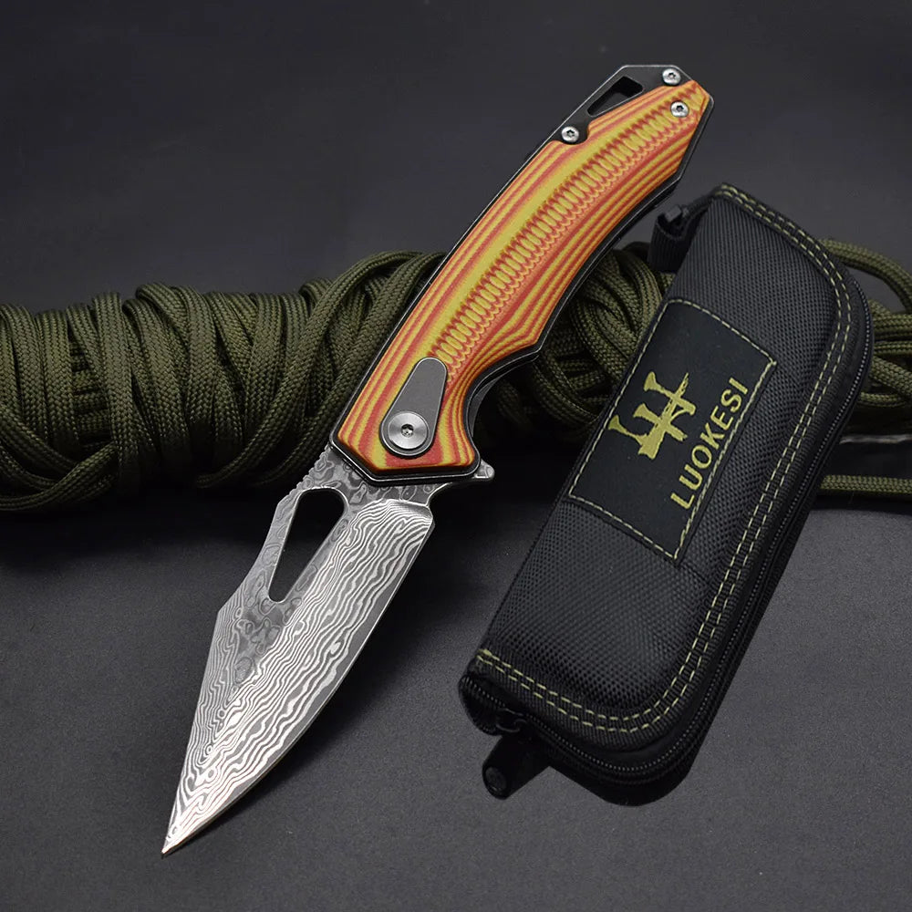 Blackdragon Damascus Steel Folding Knife With G10 Handle Clip