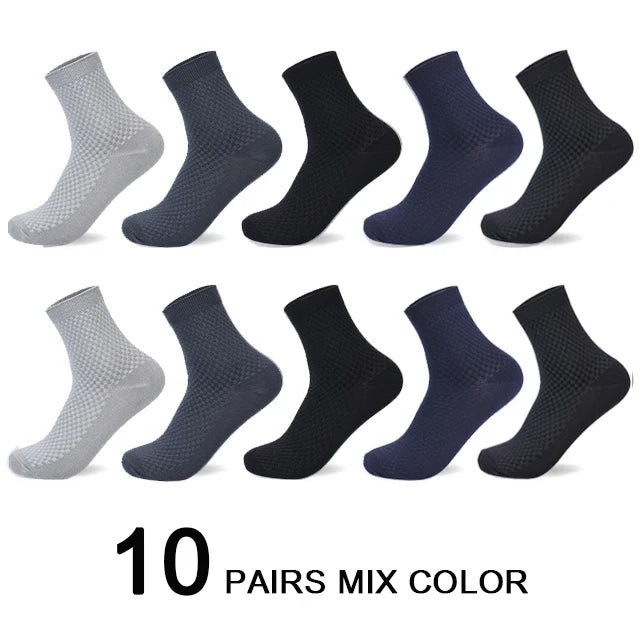 Men's Bamboo Fiber Socks 10 Pairs Pack Comfort Crew Length