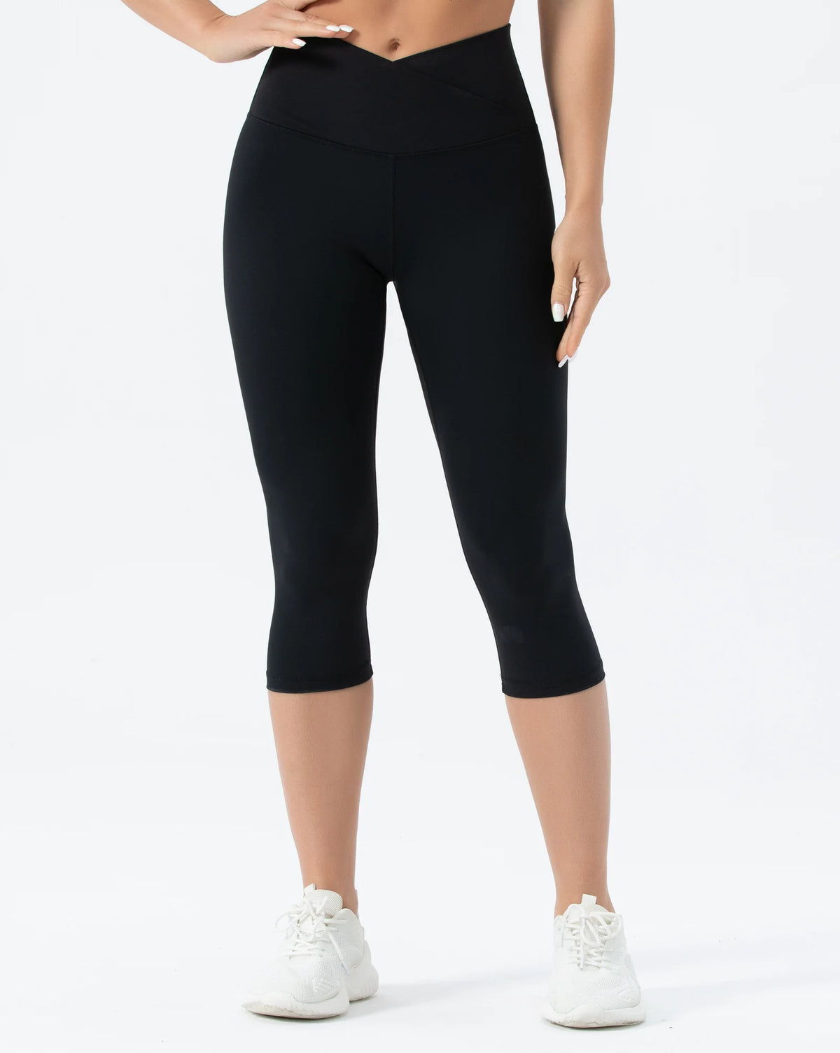 THE GYM PEOPLE Women's V Cross Waist Yoga Capris Leggings