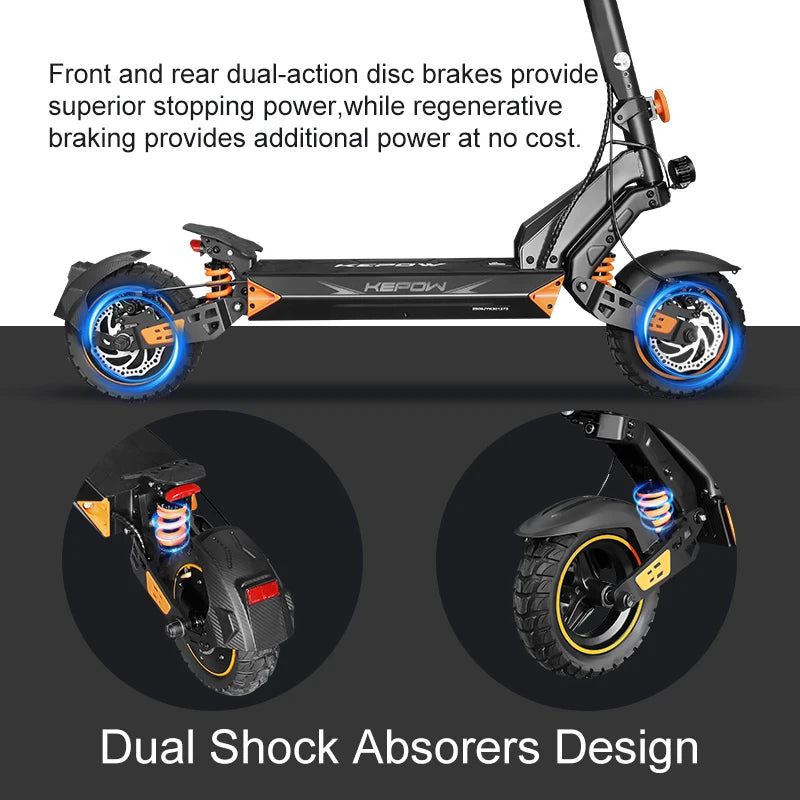 KEPOW Foldable Electric Scooter With Dual Suspension For Adults