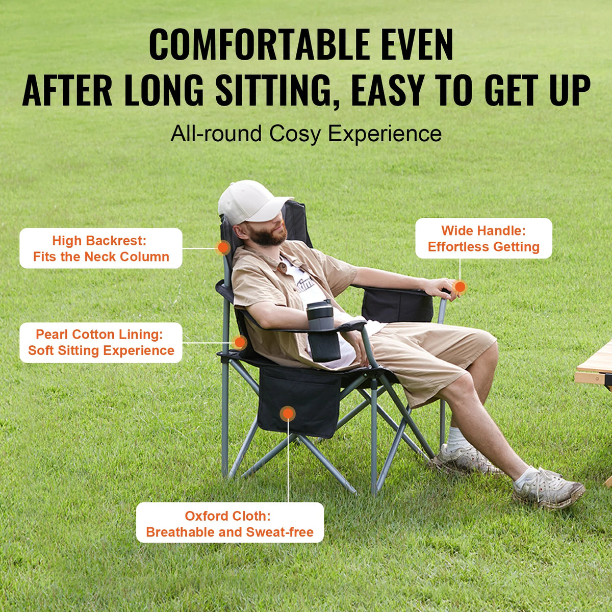 Vevor Portable Folding Chair With Padded Arms For Picnic