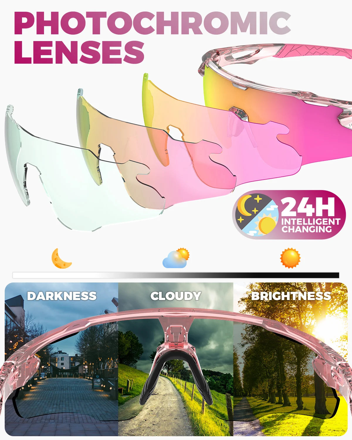 Photochromic Sports Sunglasses With UV Protection For Outdoor Activities