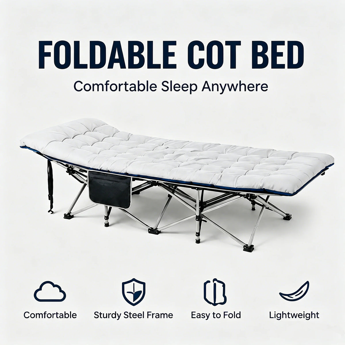 Portable Foldable Camping Cot With Thick Padded Mattress Sturdy Frame